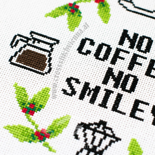 No Coffee No Smiley Cross-Stitch - Finish Closeup